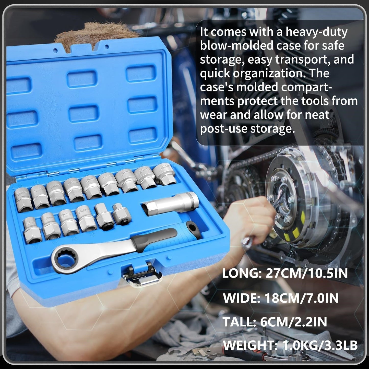 ⏰️Flash Sale 50% OFF💥 17-Piece Pass Through Socket Set,Hollow Ratchet Socket Kit for Automotive Repair & Machine Maintenance