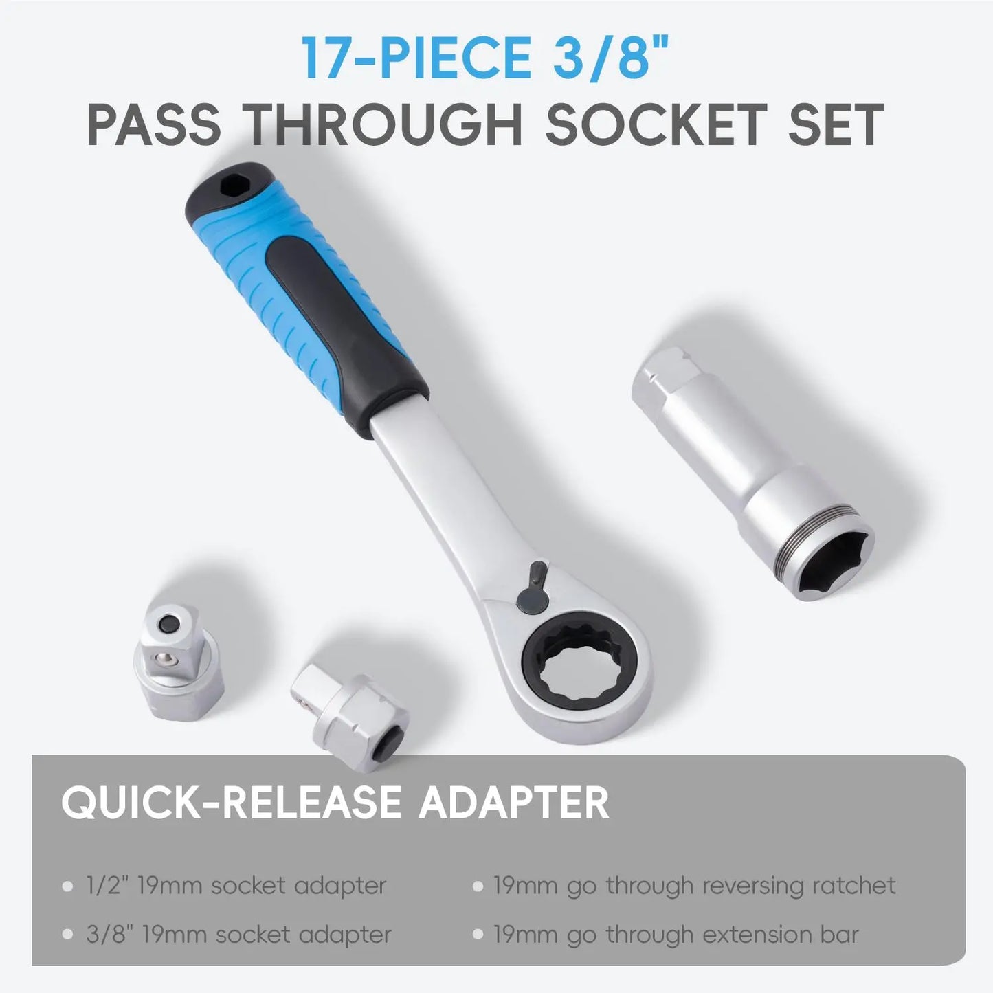 ⏰️Flash Sale 50% OFF💥 17-Piece Pass Through Socket Set,Hollow Ratchet Socket Kit for Automotive Repair & Machine Maintenance