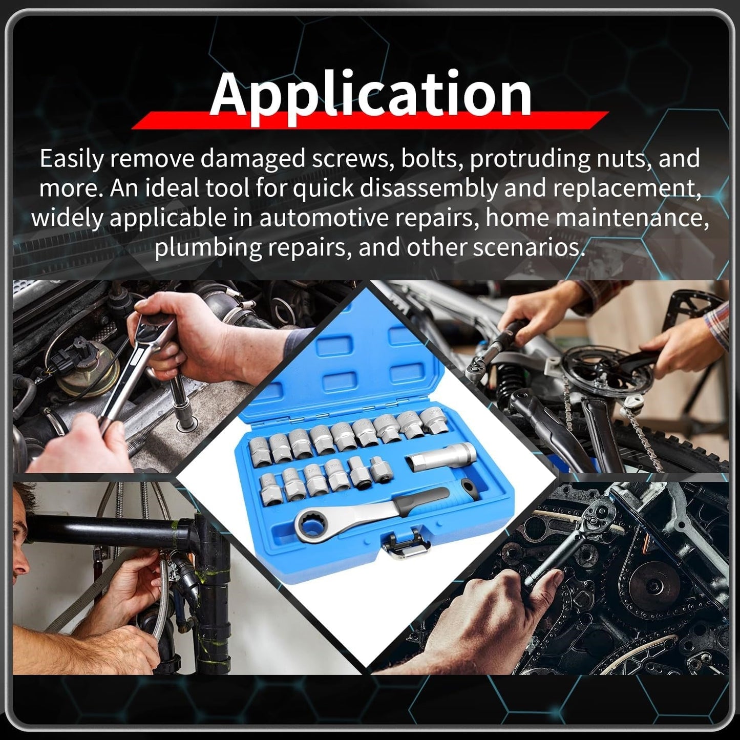 ⏰️Flash Sale 50% OFF💥 17-Piece Pass Through Socket Set,Hollow Ratchet Socket Kit for Automotive Repair & Machine Maintenance