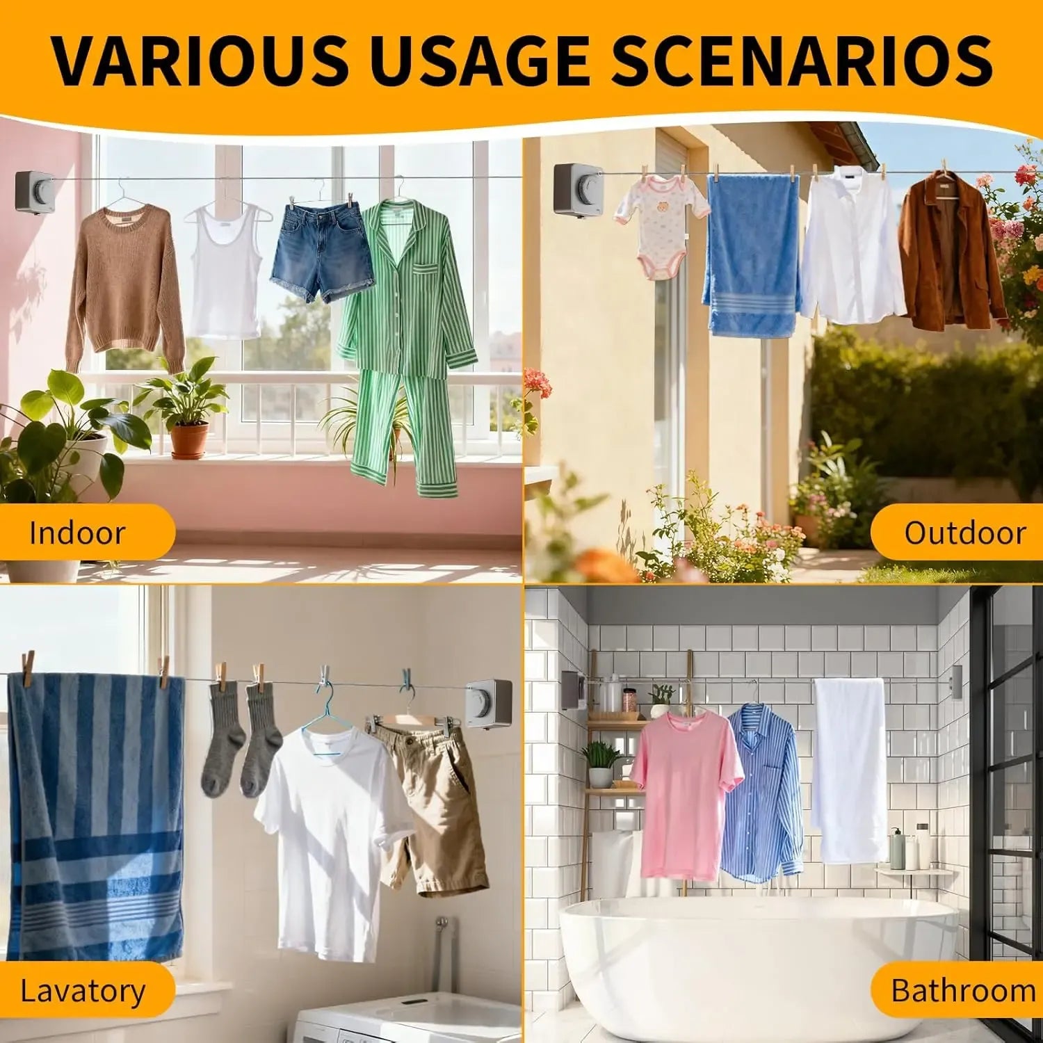 🔥55%OFF TODAY🧺 Retractable Stainless Steel Clothesline – Dry More, Save Space