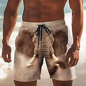 Men's Animal Elephant Optical Illusion Swim Trunks Swim Shorts Board Shorts Mid Waist Funny Hawaiian Beach Vacation Wear Side Pockets Mesh Lining Elastic Drawstring Waist Designer Clothing Apparel
