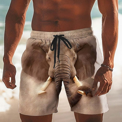 Men's Animal Elephant Optical Illusion Swim Trunks Swim Shorts Board Shorts Mid Waist Funny Hawaiian Beach Vacation Wear Side Pockets Mesh Lining Elastic Drawstring Waist Designer Clothing Apparel