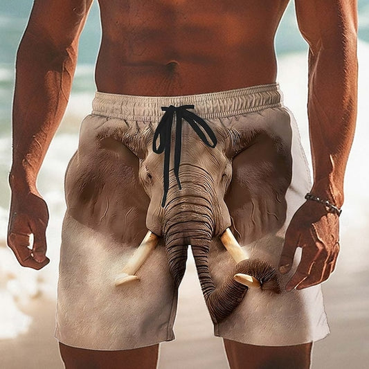 Men's Animal Elephant Optical Illusion Swim Trunks Swim Shorts Board Shorts Mid Waist Funny Hawaiian Beach Vacation Wear Side Pockets Mesh Lining Elastic Drawstring Waist Designer Clothing Apparel