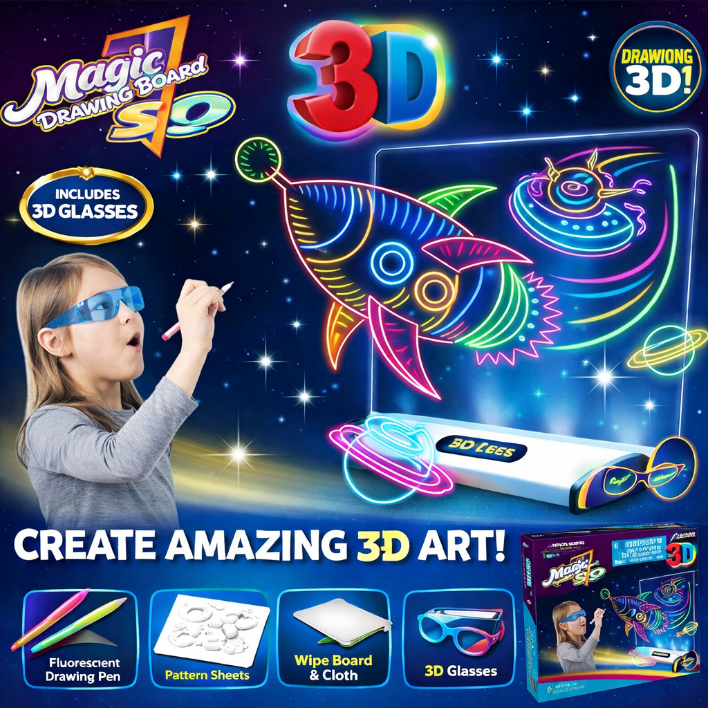 Magic 3D Drawing Board for Kids – Creative Scratch Art Painting Kit with 3D Glasses