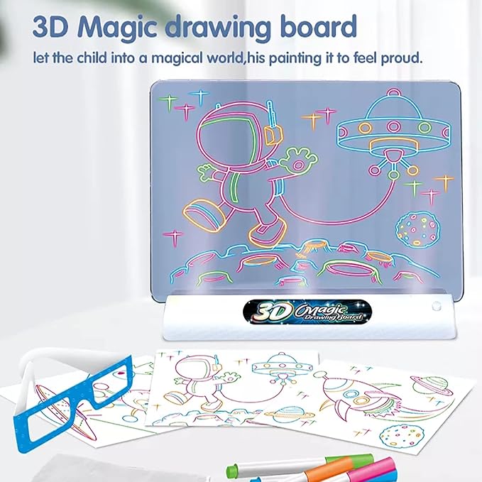 Magic 3D Drawing Board for Kids – Creative Scratch Art Painting Kit with 3D Glasses