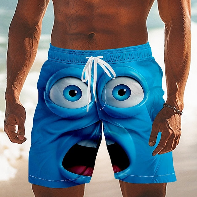 Men's 3D Cartoon Smile Face Swim Trunks Swim Shorts Board Shorts Mid Waist Funny Outdoor Vacation Dailywear Side Pockets Mesh Lining Elastic Drawstring Waist Designer Clothing Apparel