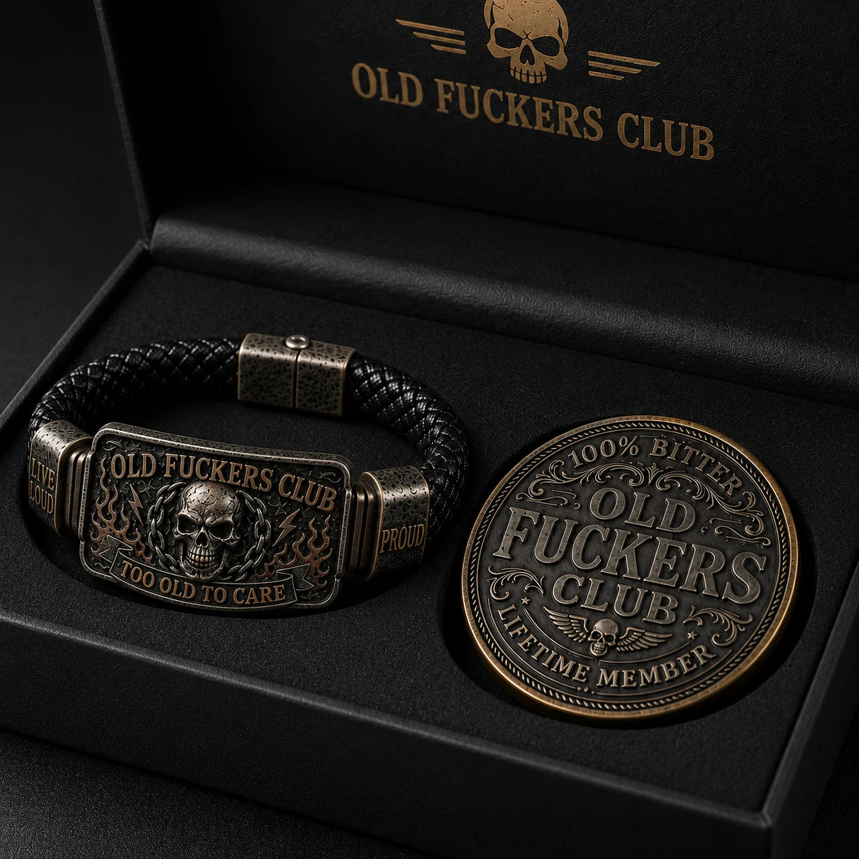 🔥 Today Only 50% OFF🔥 | ☠️Old Fuckers Club 2026 Ultimate Skull Gift Set — Bracelet + Collector Coin