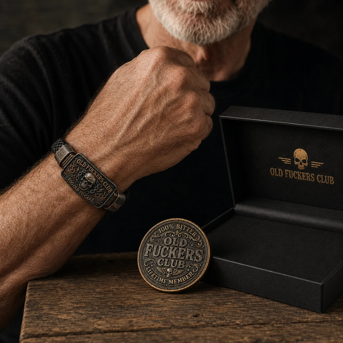 🔥Today Only 50% OFF🔥 | ☠️Old Fuckers Club 2026 Ultimate Skull Gift Set — Bracelet + Collector Coin