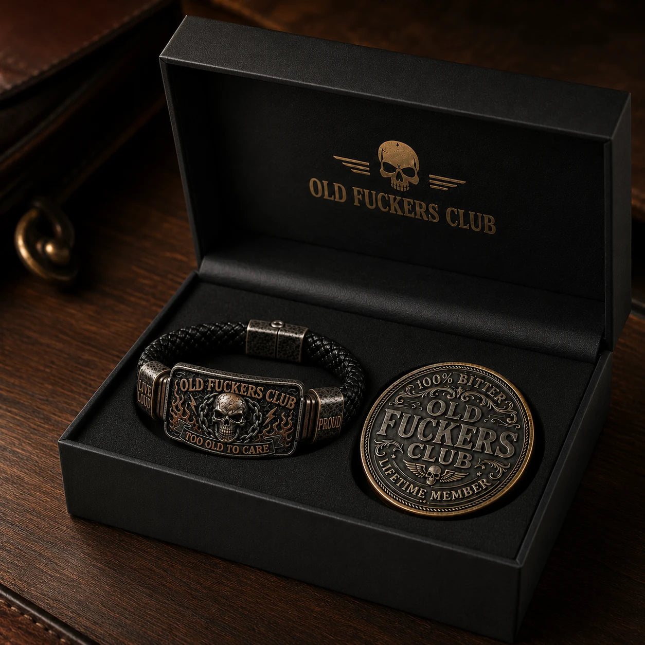 🔥 Today Only 50% OFF🔥 | ☠️Old Fuckers Club 2026 Ultimate Skull Gift Set — Bracelet + Collector Coin