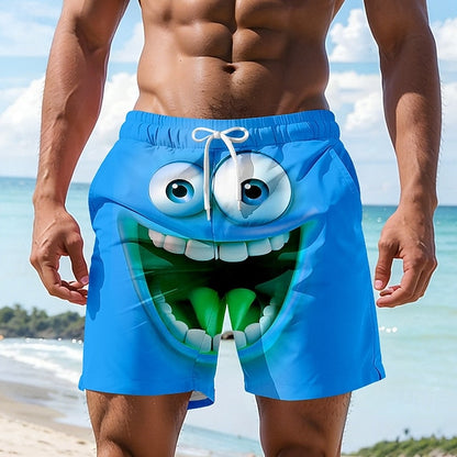 Men's Optical Illusion 3D Cartoon Smile Face Swim Trunks Swim Shorts Board Shorts Mid Waist Hawaiian Funny Beach Vacation Wear Side Pockets Mesh Lining Elastic Drawstring Waist Designer Clothing
