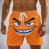 Men's Optical Illusion 3D Cartoon Smile Face Swim Trunks Swim Shorts Board Shorts Mid Waist Funny Hawaiian Beach Vacation Wear Side Pockets Mesh Lining Elastic Drawstring Waist Designer Clothing
