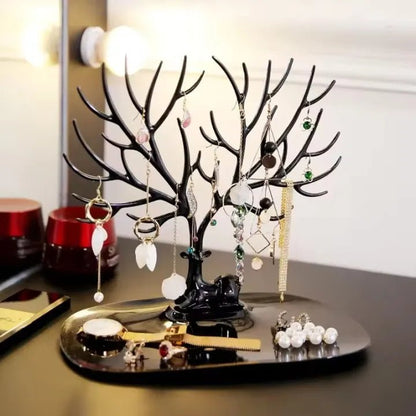 Premium Desktop Jewelry Organizer Stand with Tray – Necklace, Earring & Ring Storage Display Rack