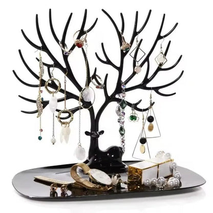 Premium Desktop Jewelry Organizer Stand with Tray – Necklace, Earring & Ring Storage Display Rack