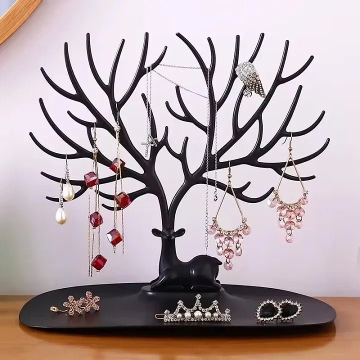 Premium Desktop Jewelry Organizer Stand with Tray – Necklace, Earring & Ring Storage Display Rack