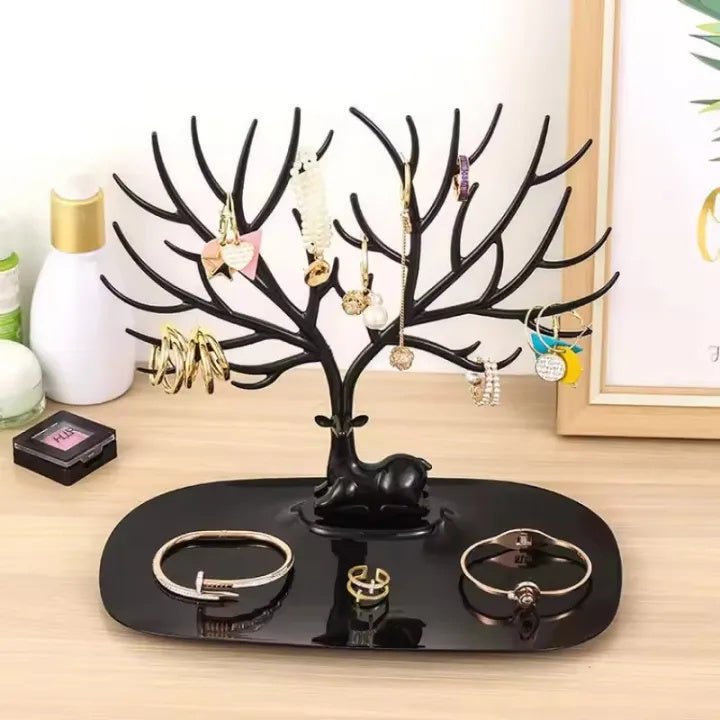 Premium Desktop Jewelry Organizer Stand with Tray – Necklace, Earring & Ring Storage Display Rack