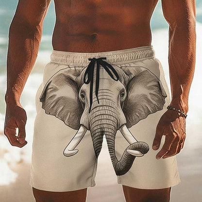 Men's Animal Elephant Optical Illusion Swim Trunks Swim Shorts Board Shorts Mid Waist Funny Hawaiian Beach Vacation Wear Side Pockets Mesh Lining Elastic Drawstring Waist Designer Clothing Apparel