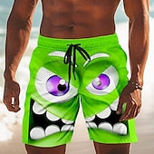 Men's 3D Cartoon Smile Face Big Eyes Swim Trunks Swim Shorts Board Shorts Mid Waist Funny Outdoor Vacation Dailywear Side Pockets Mesh Lining Elastic Drawstring Waist Designer Clothing Apparel