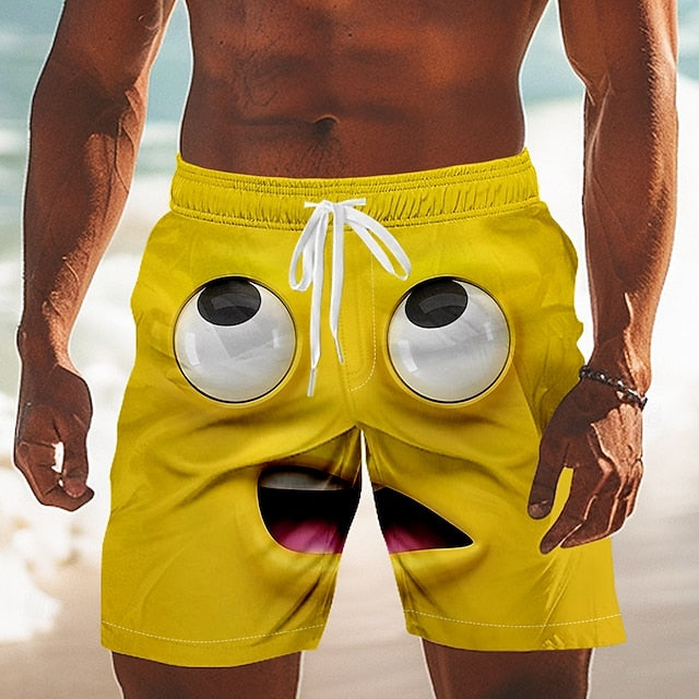 Men's 3D Cartoon Smile Face Swim Trunks Swim Shorts Board Shorts Mid Waist Funny Outdoor Vacation Dailywear Side Pockets Mesh Lining Elastic Drawstring Waist Designer Clothing Apparel