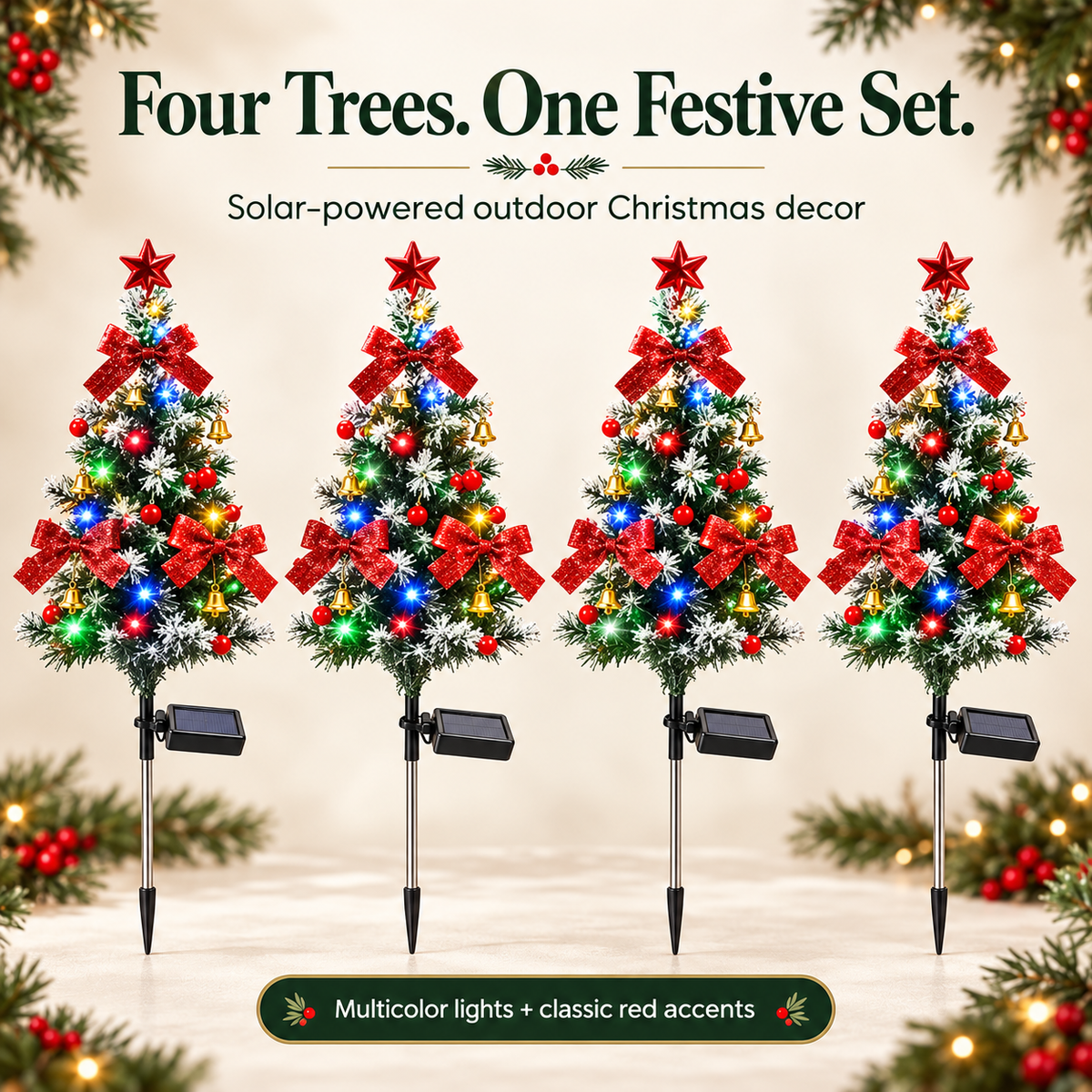 🎄Solar Christmas Tree Lights – Multicolor Outdoor Holiday Path & Garden Decor
