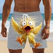 Men's Cartoon Funny Duck Swim Trunks Swim Shorts Board Shorts Mid Waist Hawaiian Beach Vacation Wear Side Pockets Mesh Lining Elastic Drawstring Waist Designer Clothing Apparel