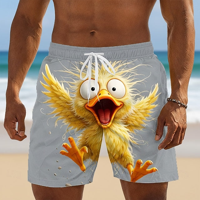 Men's Cartoon Funny Duck Swim Trunks Swim Shorts Board Shorts Mid Waist Hawaiian Beach Vacation Wear Side Pockets Mesh Lining Elastic Drawstring Waist Designer Clothing Apparel