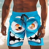 Men's 3D Cartoon Smile Face Big Eyes Swim Trunks Swim Shorts Board Shorts Mid Waist Funny Outdoor Vacation Dailywear Side Pockets Mesh Lining Elastic Drawstring Waist Designer Clothing Apparel