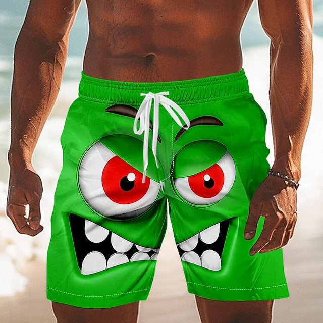 Men's 3D Cartoon Smile Face Swim Trunks Swim Shorts Board Shorts Mid Waist Funny Outdoor Vacation Dailywear Side Pockets Mesh Lining Elastic Drawstring Waist Designer Clothing Apparel