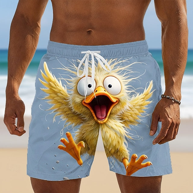 Men's Cartoon Funny Duck Swim Trunks Swim Shorts Board Shorts Mid Waist Hawaiian Beach Vacation Wear Side Pockets Mesh Lining Elastic Drawstring Waist Designer Clothing Apparel